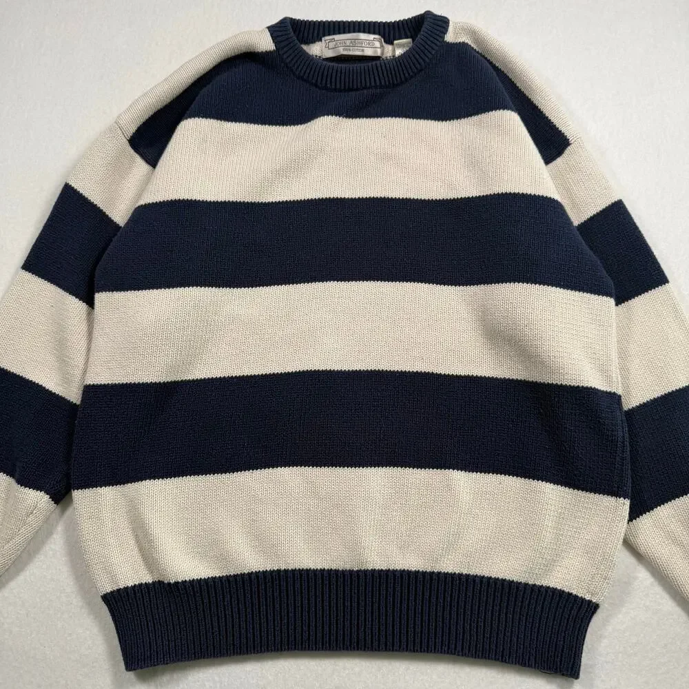 Vintage John Ashford striped oversized knit cotton crewneck sweater size large